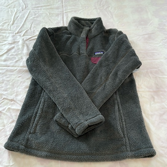 Patagonia Re-Tool Snap-T Fleece Pullover Grey with Cabernet Trim Large - Picture 1 of 13